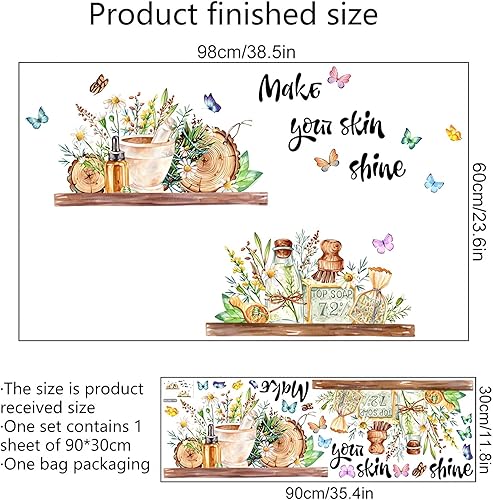 Miniatura 5 de Calcomanías de pared de mariposas coloridas y macetas de flores, calcomanías de pared de sacinora con plantas verdes, vinilo extraíble para despegar