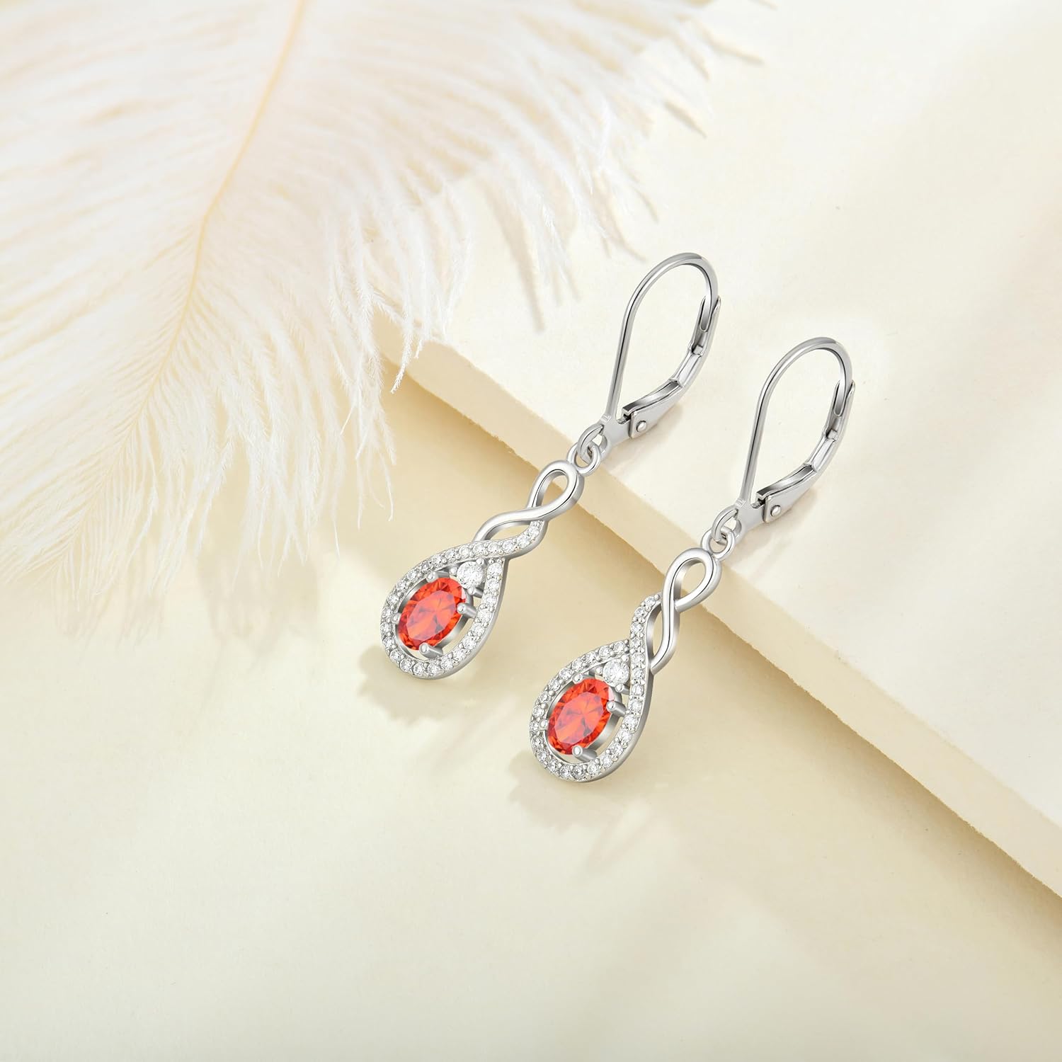Oval Cut Dangle Drop Earrings 925 Sterling Silver Infinity Twisted Leverback Earrings Birthstone Jewelry for Women - Image 4