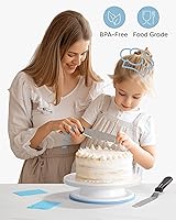Vista 6 de Kootek Juego de suministros para decoración de pasteles con plato giratorio para pasteles con 2 espátulas rectas angulares para glaseado, 3