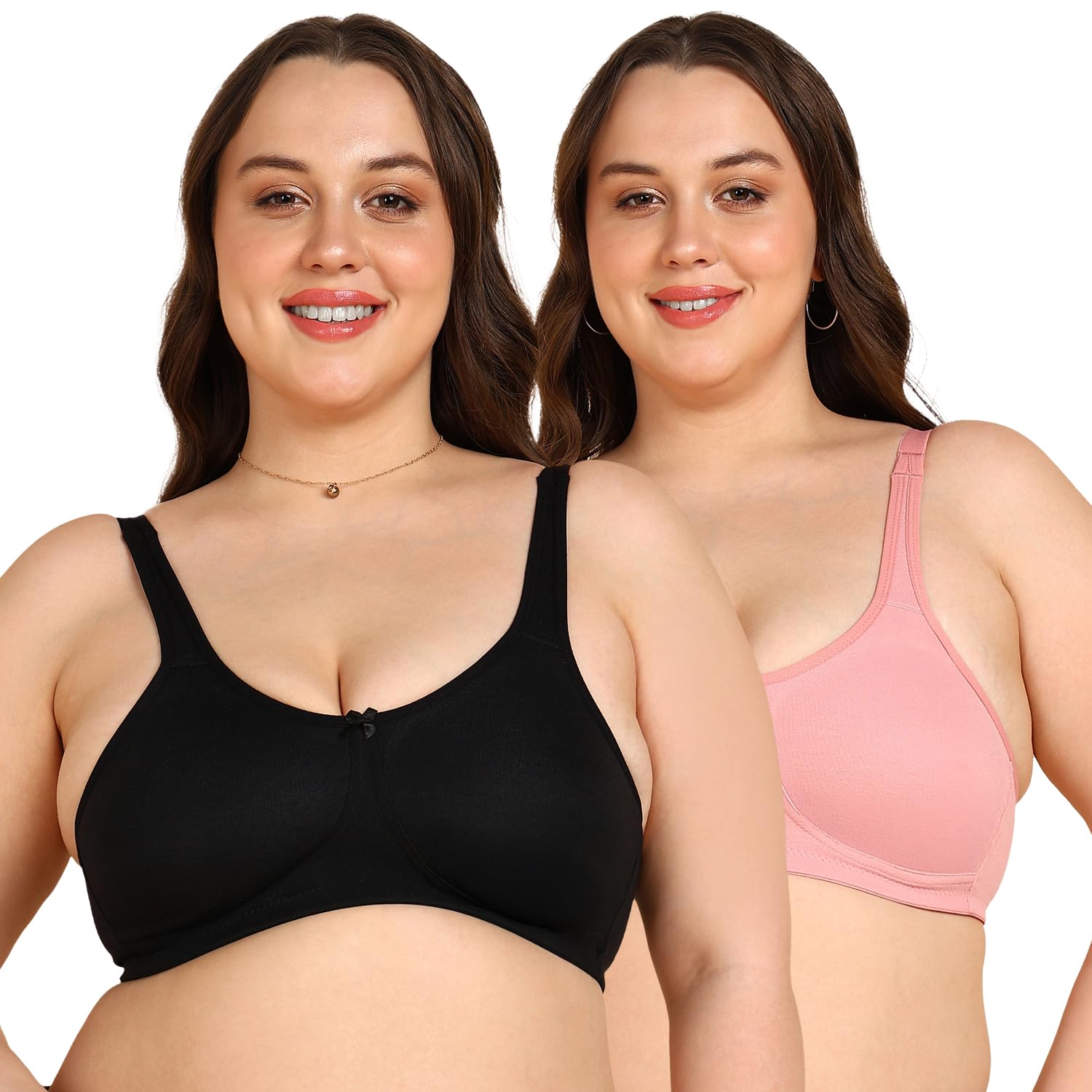 komli Fifty Non-Padded Everyday Minimiser Bra | Full Coverage | Wire-Free | Seamless Design | Adjustable Straps | Hook & Eye Closure | Plus-Size Comfort & Natural Bust Shaping (Pack of 2)-picture-52