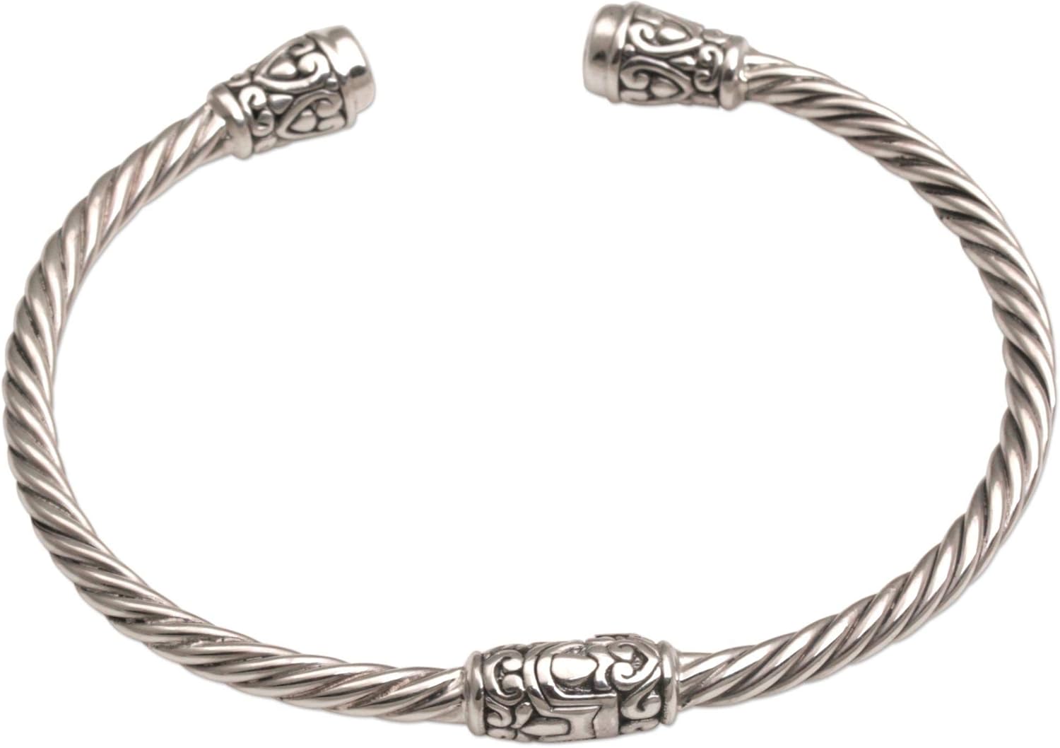 NOVICA Blue Topaz End Cap .925 Sterling Silver Spiral Hinged Cuff Bracelet 'Spiral Temple': Clothing, Shoes & Jewelry