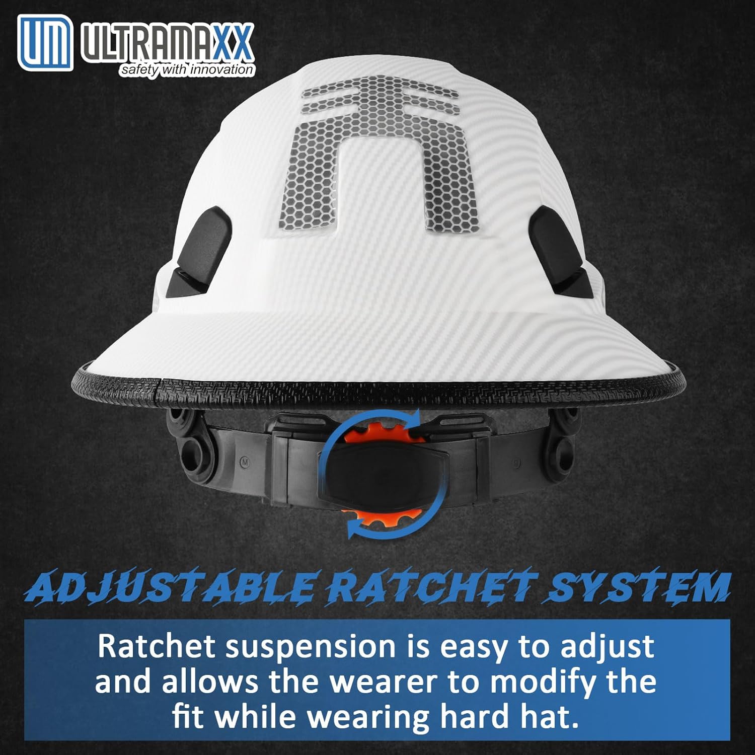 UM ULTRAMAXX Full Brim Hard Hat with Built-in Visor, ANSI Z89.1 OSHA Approved Construction Safety Helmet with Chin Strap for Men Women