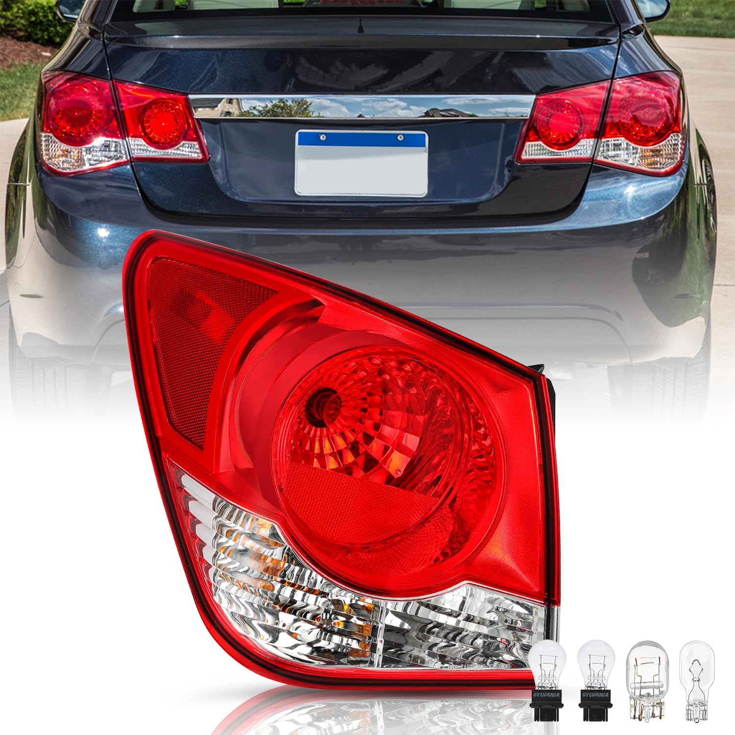 JSBOYAT Tail Light Fits for 2011-2015 Chevy Cruze 2016 Limited Outer Rear Light Halogen Taillight Assembly OE Direct Replacement Brake Tail Lamp w/Bulb LH Left Driver Side