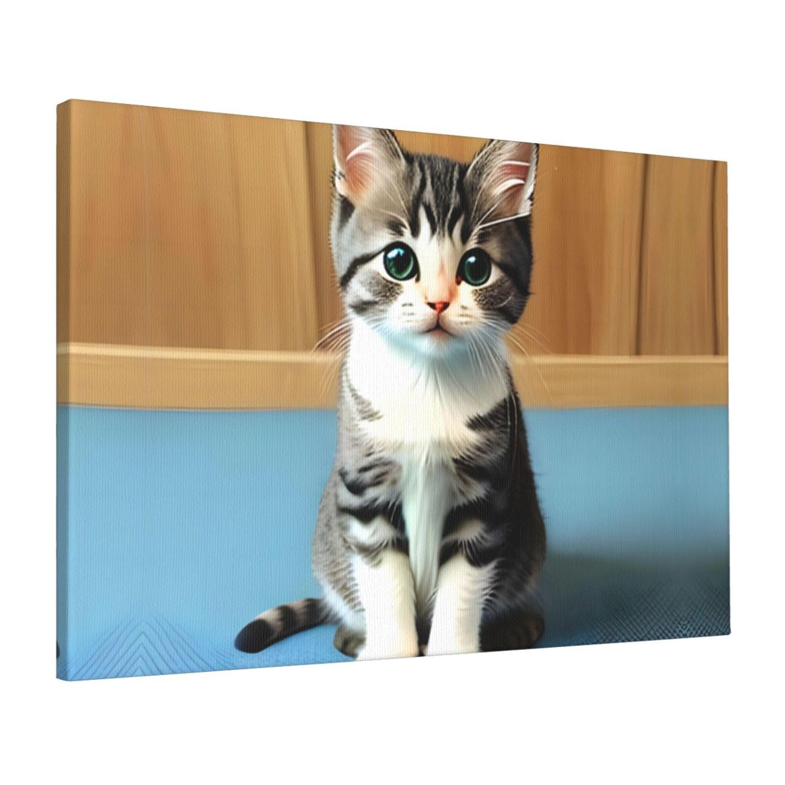 CNTDBU Bedroom kitten Canvas Wall Art 16x24 Inch-Large Modern Painting Print for Living Room, Framed Ready to Hang Artwork for Bedroom