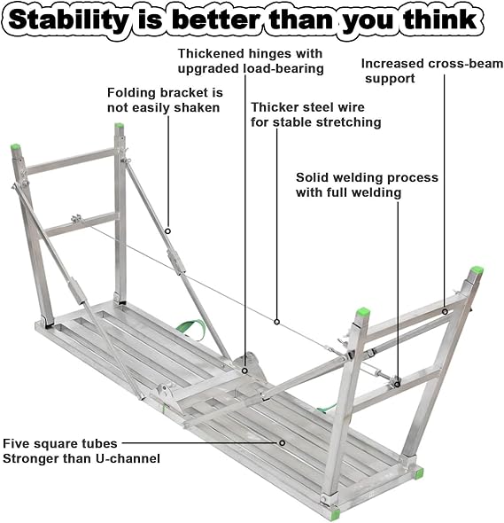 Folding Scaffolding Equipment, Portable Galvanized Steel Welding Scaffolding, Multipurpose Work Platform Scaffold Tower Ladder Stool Work Bench, 880 lbs Maximum Load,160cm