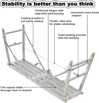 Folding Scaffolding Equipment, Portable Galvanized Steel Welding Scaffolding, Multipurpose Work Platform Scaffold Tower Ladder Stool Work Bench, 880 lbs Maximum Load,160cm