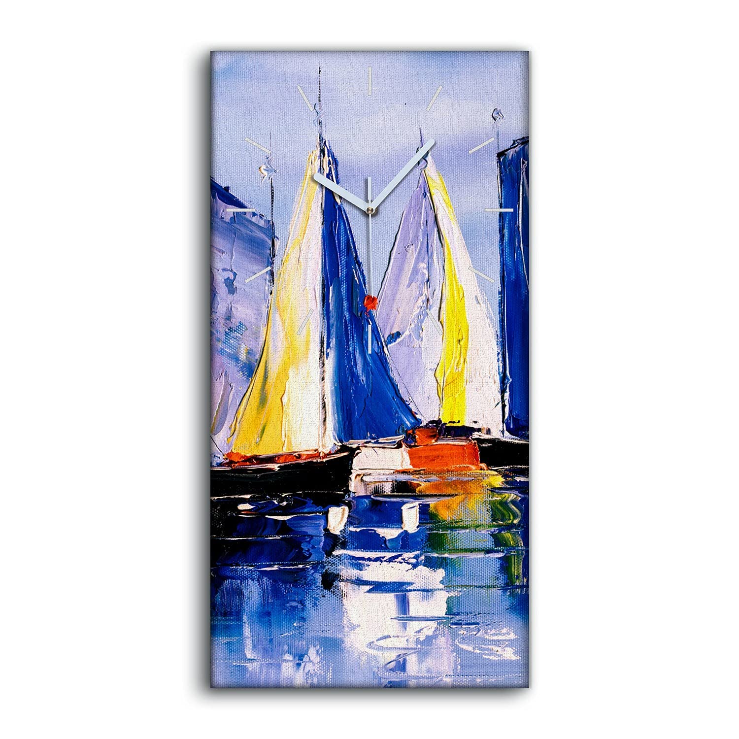 Horloge sur toile 30x60cm silencieuse avec mains blanches et art moderne
