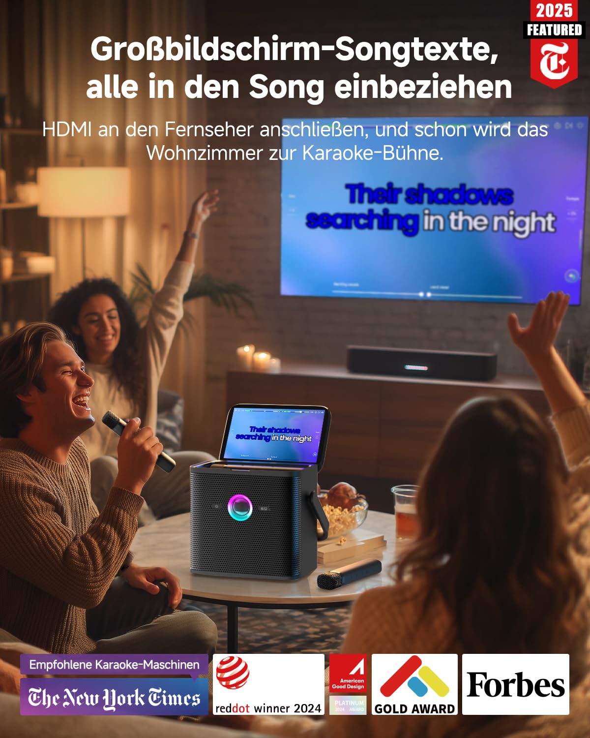 Ikarao Macchina per karaoke per adulti, con schermo di visualizzazione dei testi, tablet per karaoke da 32 GB, 2 microfoni wireless, altoparlante per karaoke con equalizzatore automatico, connessione