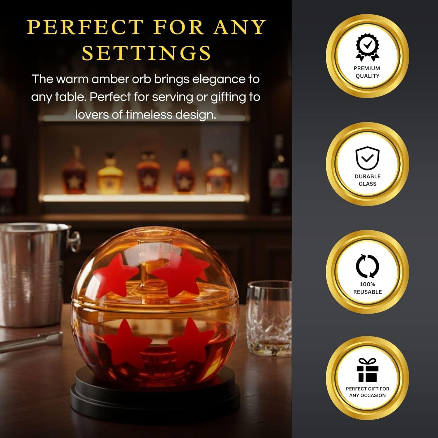 Dragon Whiskey & Wine Decanter 25oz | Anime Ball Collectible Star Sphere Carafe | Unique Crystal Glass Liquor Decanter for Fans & Collectors | Display Bar Decor Gift for Dad, Men, Him, 4 Star Balls