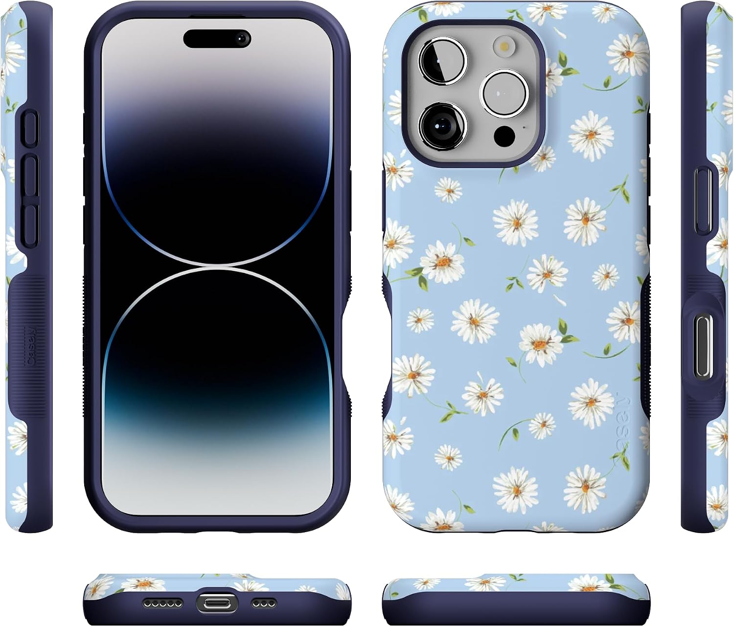 Casely iPhone 16 Pro Case | Daisy Daydream | Baby Blue Floral | Bold Military-Grade Drop Protection | Compatible with MagSafe