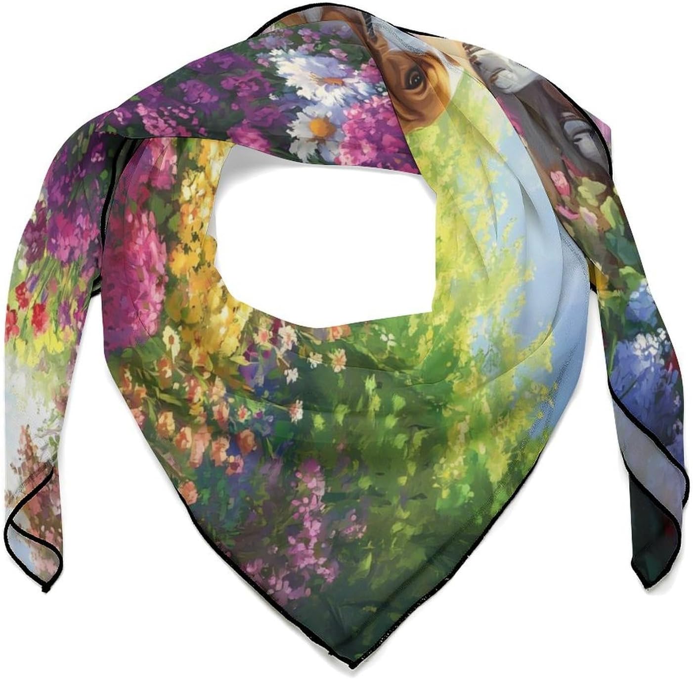 English Foxhound Silk-Like Square Scarf for Women Vintage Printed Neck Scarf Bandanas Hair Scarves