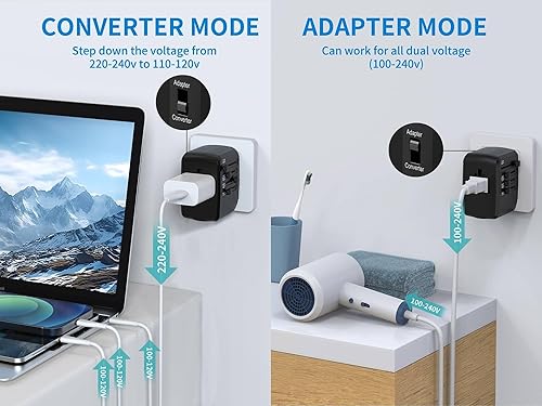 Miniatura 3 de Adaptador de viaje internacional convertidor de voltaje a reductor de 230 V a 120 V para alisadores de cabello, computadoras portátiles, teléfonos