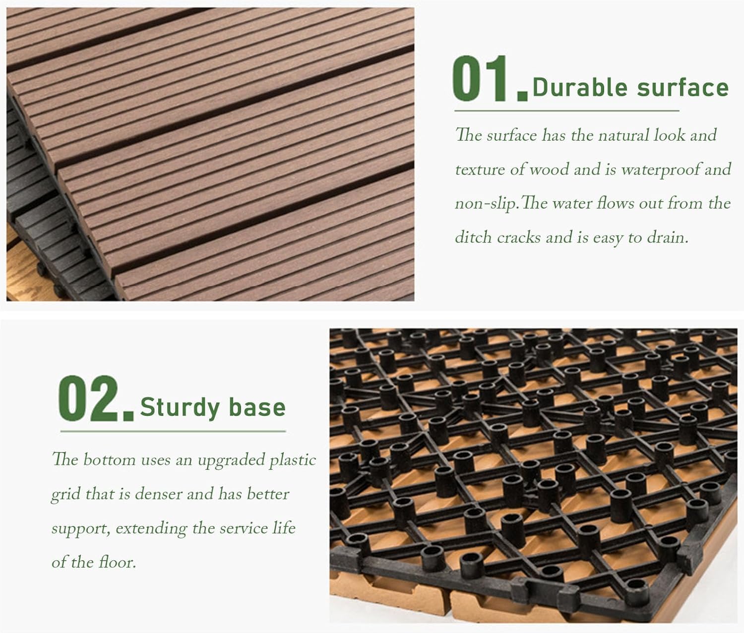 Dalles et lames de terrasse en composite, Bois emboîtable - Carreaux de terrasse intérieur et extérieur multicolores paquet de 10(A-White)
