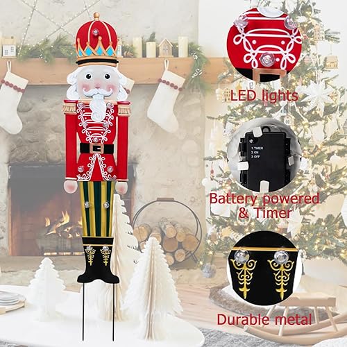 Miniatura 13 de Afirst Estacas de metal para patio de Navidad, decoración de patio al aire libre, gnomos que sostienen alegría, estacas de metal iluminadas, estaca