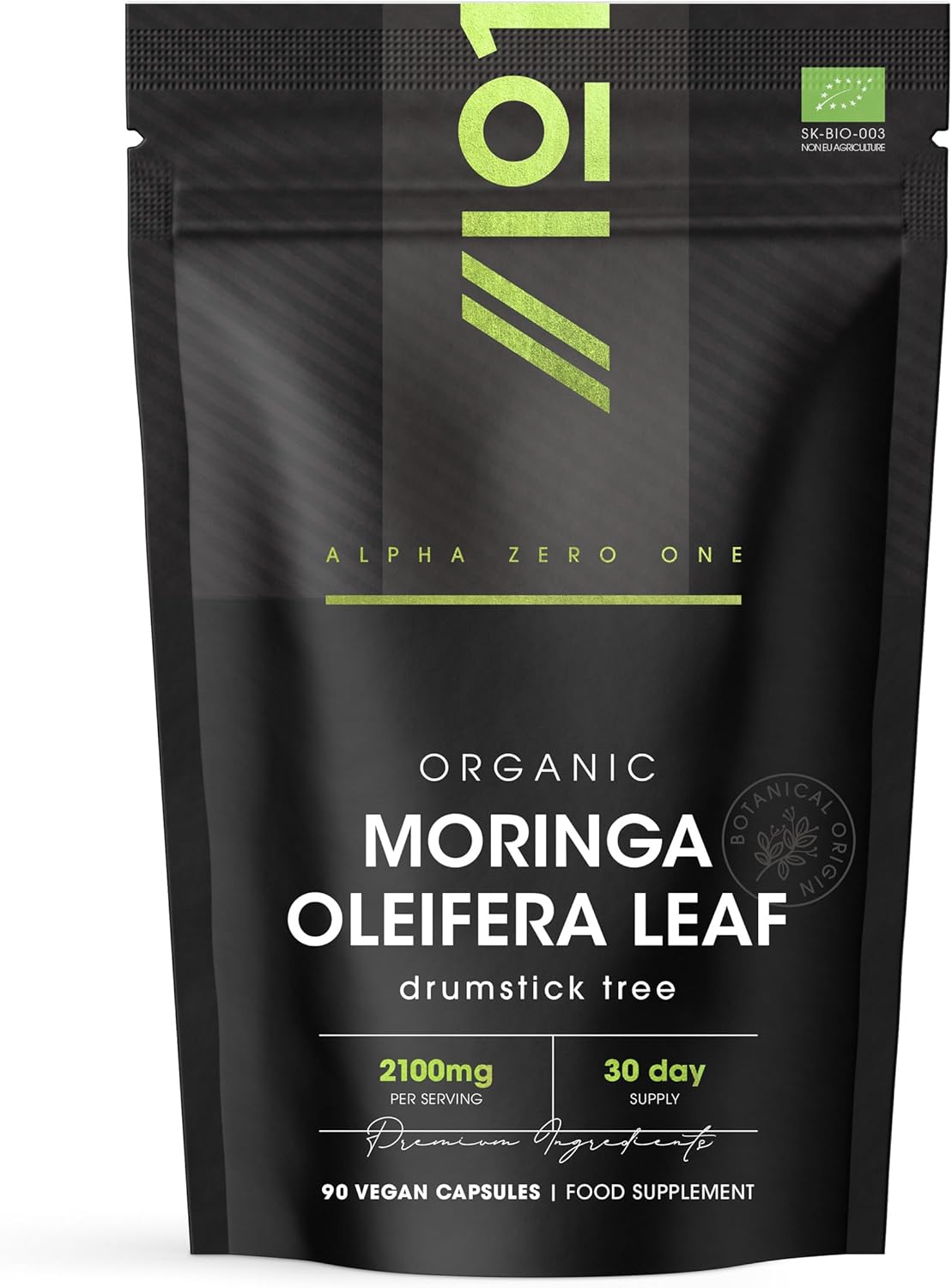 Organic Moringa 2100mg – 90 Vegan Capsules – Raw Moringa Oleifera Leaf – Rich in Vitamins, Antioxidants & Amino Acid – Resealable and Recyclable Pouch – by Alpha01