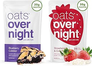 Oats Overnight Blueberry Cobbler 8 Pack & Strawberries & Cream 8 Pack - 20g Protein, High Fiber Breakfast Shake - Gluten Free, Non GMO Oatmeal