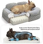 Veehoo Lit de chien orthopédique moyen, lits de chiots apaisants lavables, canapé de mousse de bolster d'oeufs avec fond antidérapant et couverture amovible, gris, 70 x 55 x 20 cm