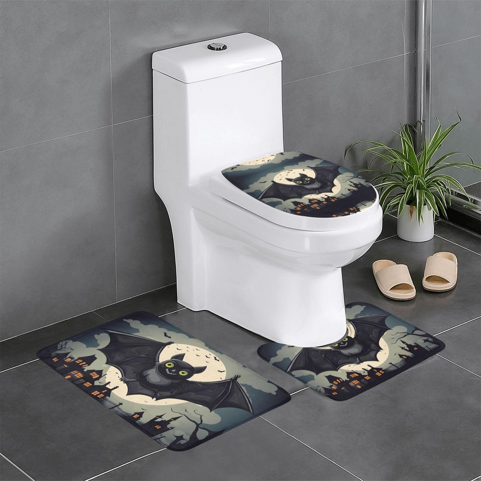 Tapis de salle de bain Halloween chauve-souris antiderapant pour eviter les glissades