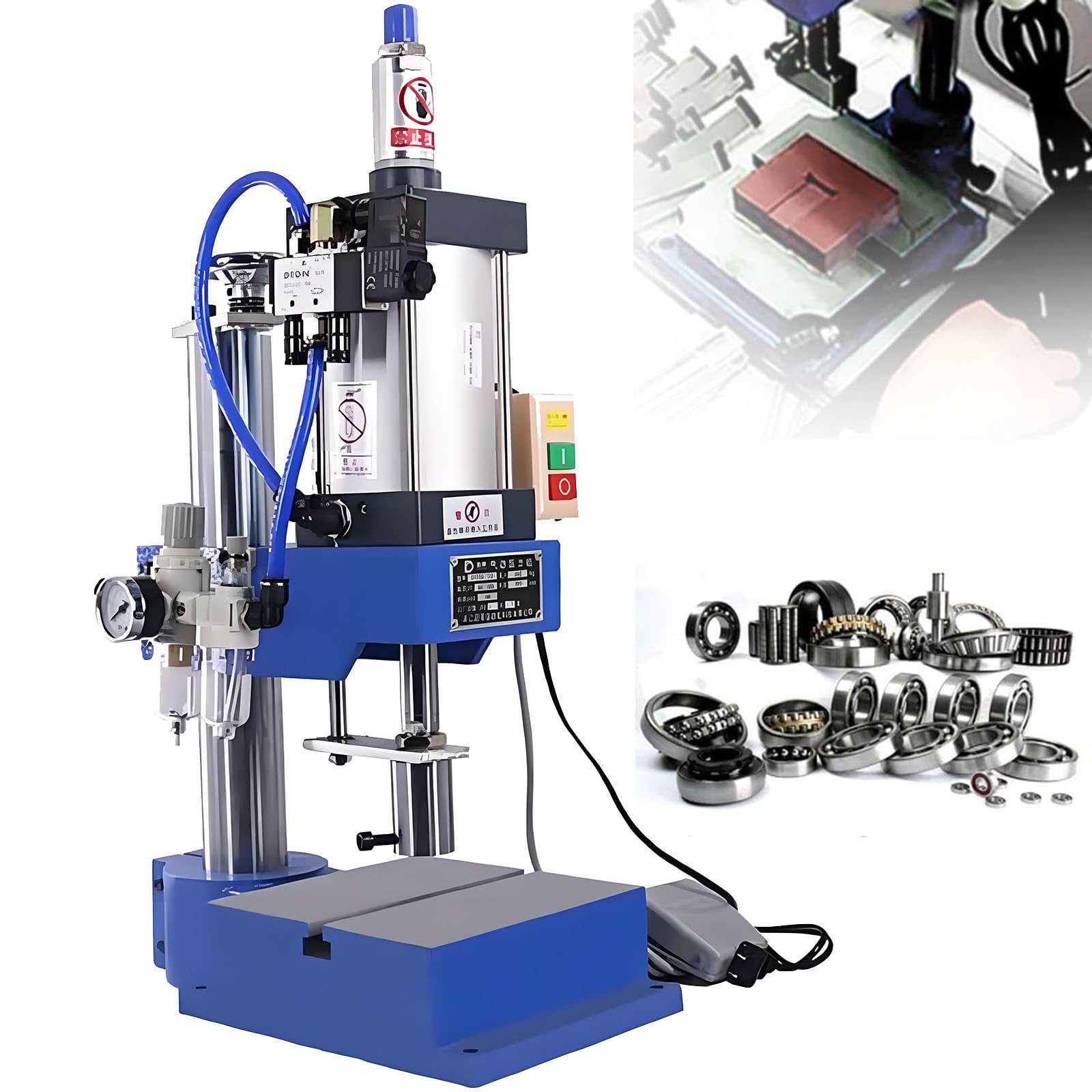 Jozyjul Footswitch Heavy-Duty Industrial Pneumatic Punch Press,200Kg/300Kg Vertical Hole Punching Machine With Foot Pedal For Bending, Cylinder Stroke Pneumatic Press -200Kg