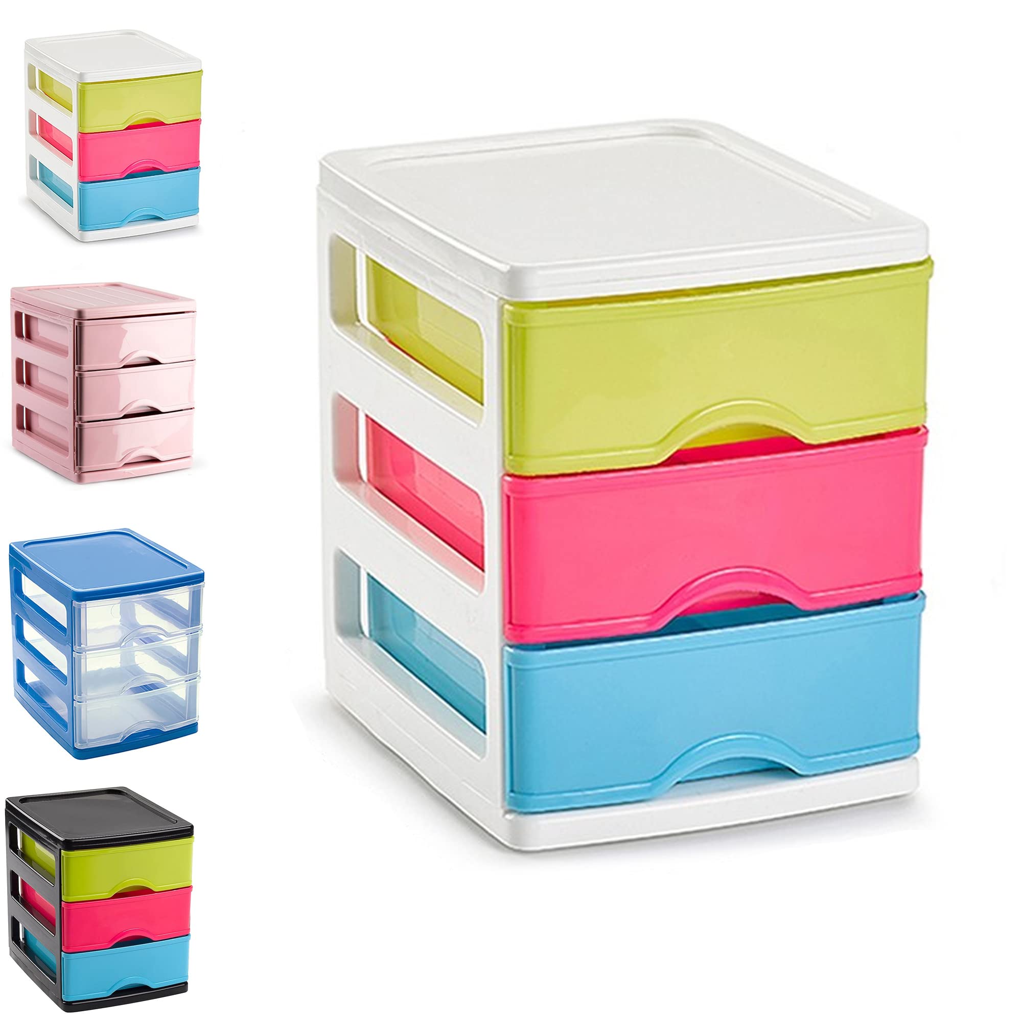 Plastific 3 Drawers (17 X 13.5 X 17Cm, White With Multicolor Drawers) Plastic 3 Drawers Desktop Storage Unit With Drawers, Stationary Arts Drawer Desktop Tabletop Organiser Storage Tower Unit For Office Bedroom Garage (17 X 13.5 X 17Cm, White With Multicolor Drawers)