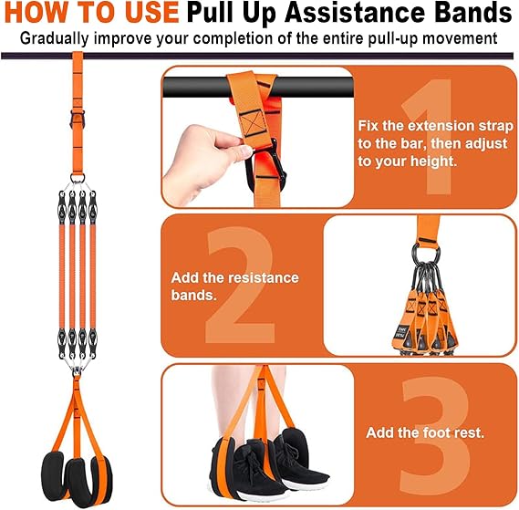 Pull Up Assistance Bands 300LBS, 2026 Upgraded Heavy Duty Resistance Bands for Pull Ups, 4 Adjustable Weight/Size with 2 Feet Rest, Storage Bag, Natural Latex Pull Up Assist Band Set