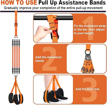 Pull Up Assistance Bands 300LBS, 2026 Upgraded Heavy Duty Resistance Bands for Pull Ups, 4 Adjustable Weight/Size with 2 Feet Rest, Storage Bag, Natural Latex Pull Up Assist Band Set