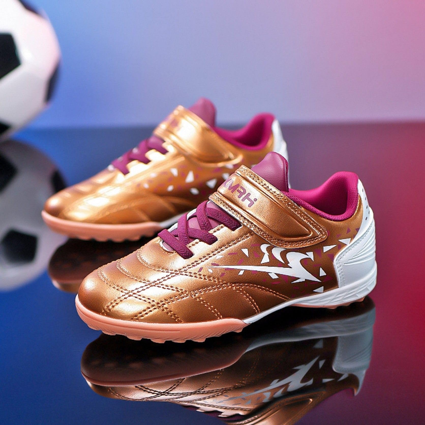 Chaussures de football pour enfant avec fermeture - Crampons TF - Légères et respirantes - Protection des orteils - Semelle en caoutchouc antidérapante - Gazon artificiel - Entraînement