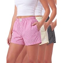 Real Essentials 3 Pack Womens Woven Lounge Boxer Shorts Casual Sleep Comfy Elastic Waist Loose Fit PJ Bottoms with Pockets