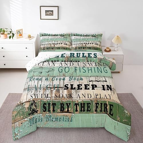 Miniatura 41 de Lake Life - Juego de edredón de tamaño King, juego de ropa de cama con remo de lago rústico, decoración de casa de lago, regalos para niños, vallas