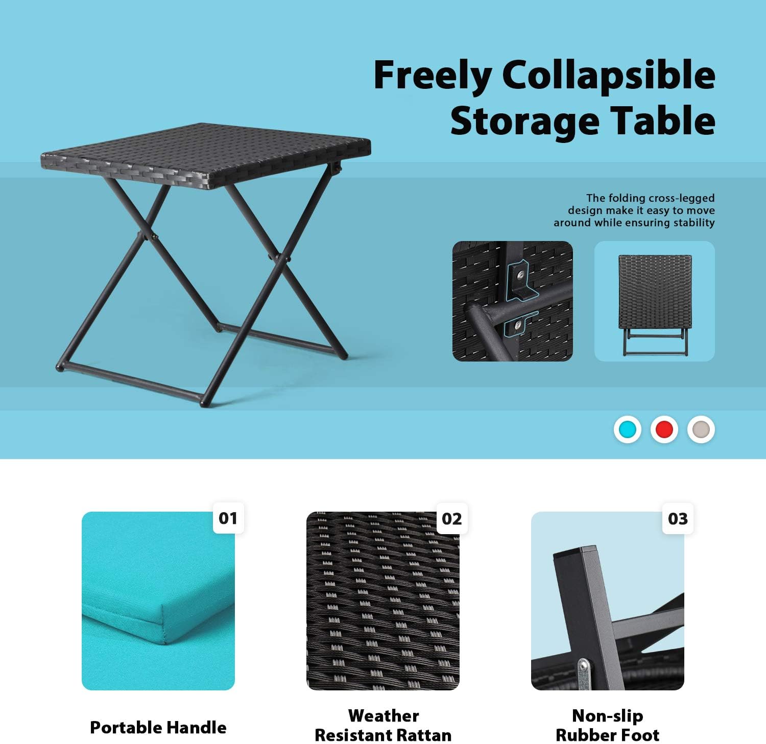 VICTONE 3 Pieces Patio Chaise Lounge Chairs Sets Outdoor Poolside PE Rattan Reclining Chair with Cushion and Folding Table (Blue) : Patio, Lawn & Garden