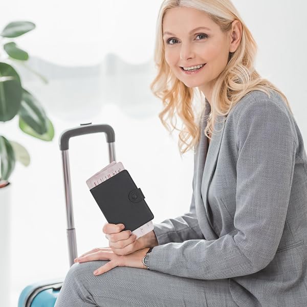 WASON Porta Passaporto in Vera Pelle con RFID, Portafoglio da Viaggio, Scomparti Carte, Tasca Contanti, Portamonete, Slot Tracker, Organizzatore Biglietti Aerei per Uomo e Donna(Zwart) - 4