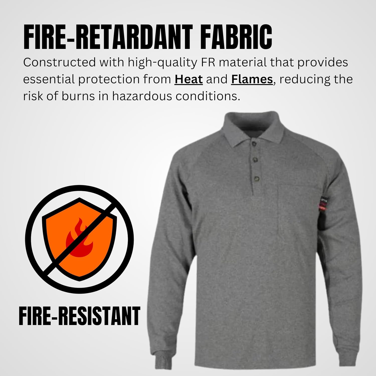 Polo Shirts for Men 6.5oz, NFPA 2112 CAT 2 Compliant, Flame Resistant/Fire Retardant Shirt, Light Weight