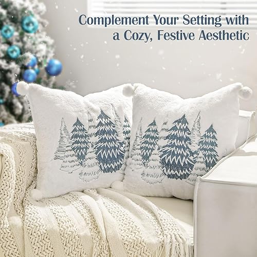 Miniatura 2 de Fundas de almohada, 18 x 18 pulgadas, juego de 2 fundas de almohada decorativas de doble cara de piel sintética suave con bola de felpa, bonita