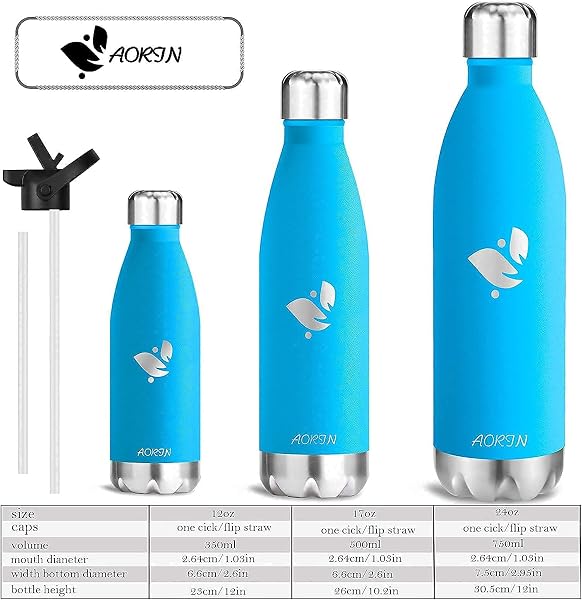 AORIN Doppia Bottiglia per Vuoto in Acciaio Inossidabile - 350ml/500ml/750ml - processo di verniciatura a Polvere, Resistente ai Graffi, Facile da Pulire - 5