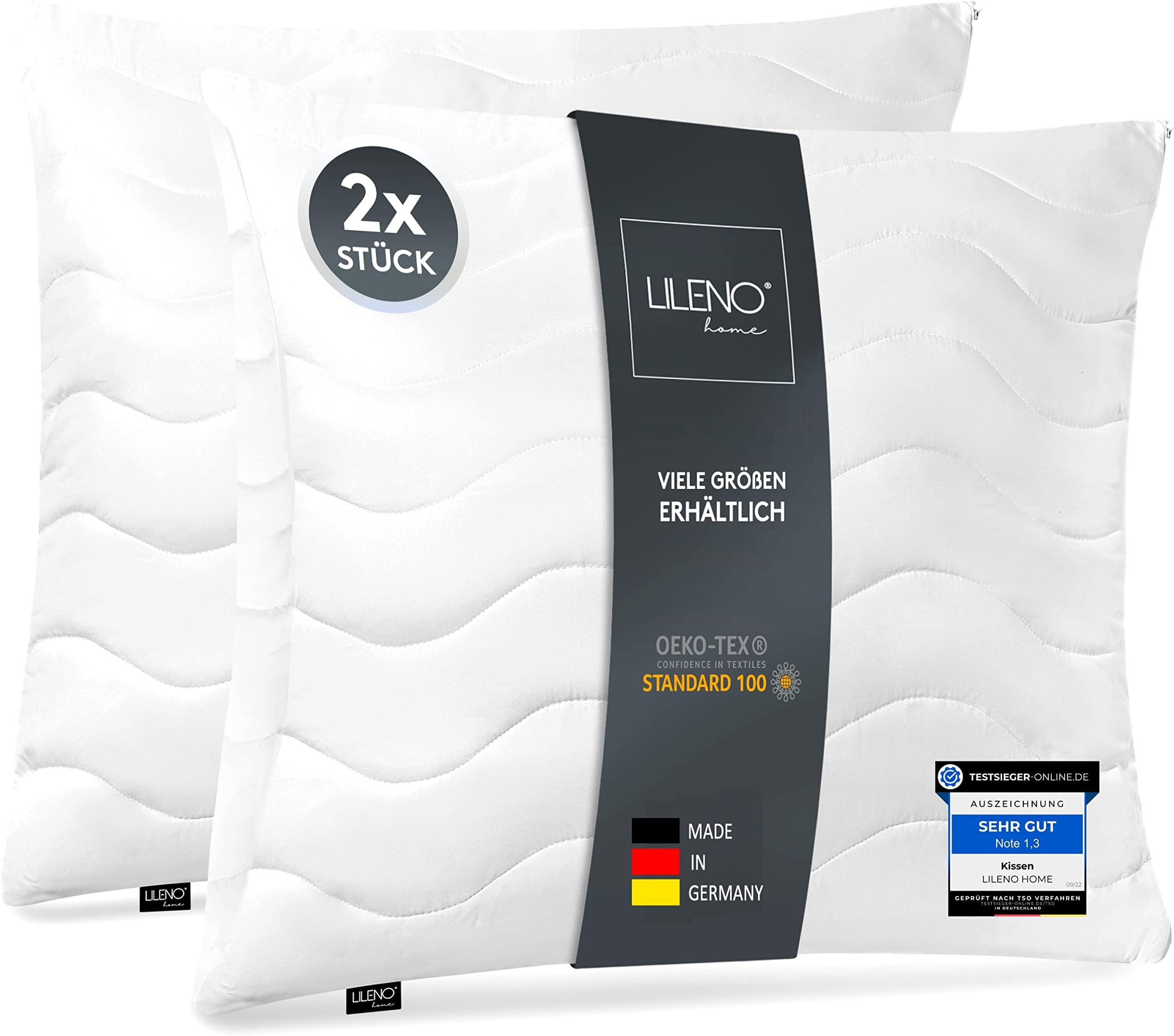 LILENO HOME Microvezel kussen, 40 x 80 cm, premium (450 g vulling), set van 6, wasbaar tot 95 graden, met ritssluiting, hoofdkussen 40 x 80 cm, als kussenvulling voor bed, decoratief bankkussen