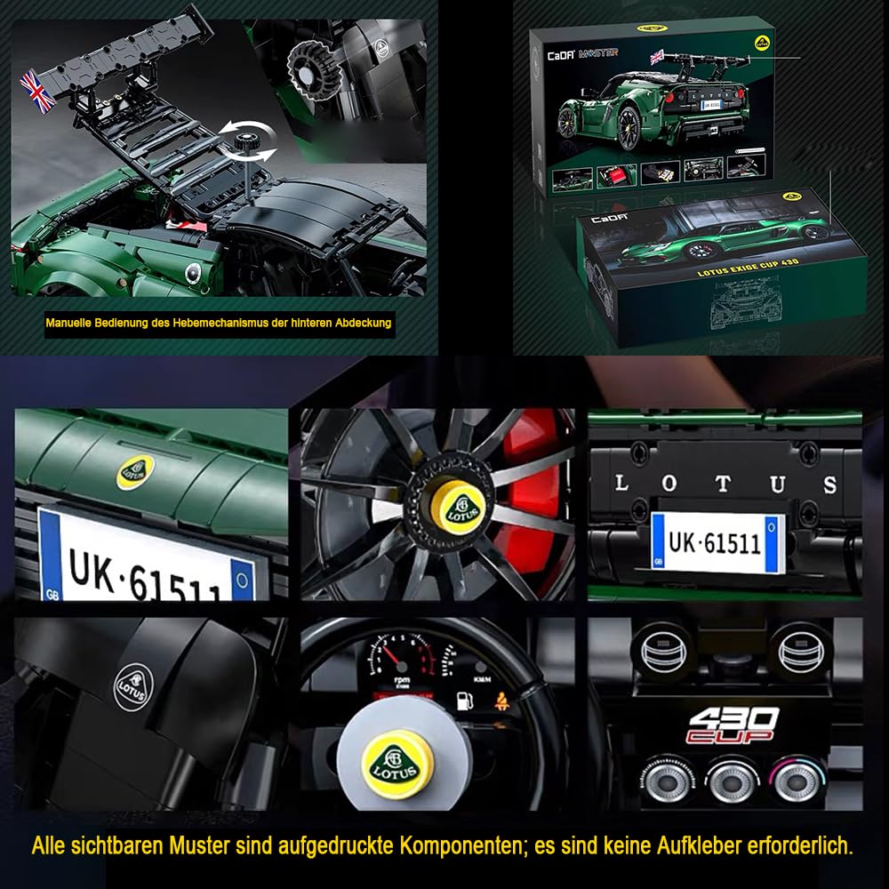 CADA C61511W Exige Cup 430 Supercar Bausatz - 1702 Teile Technik Auto Im Maßstab 1:8