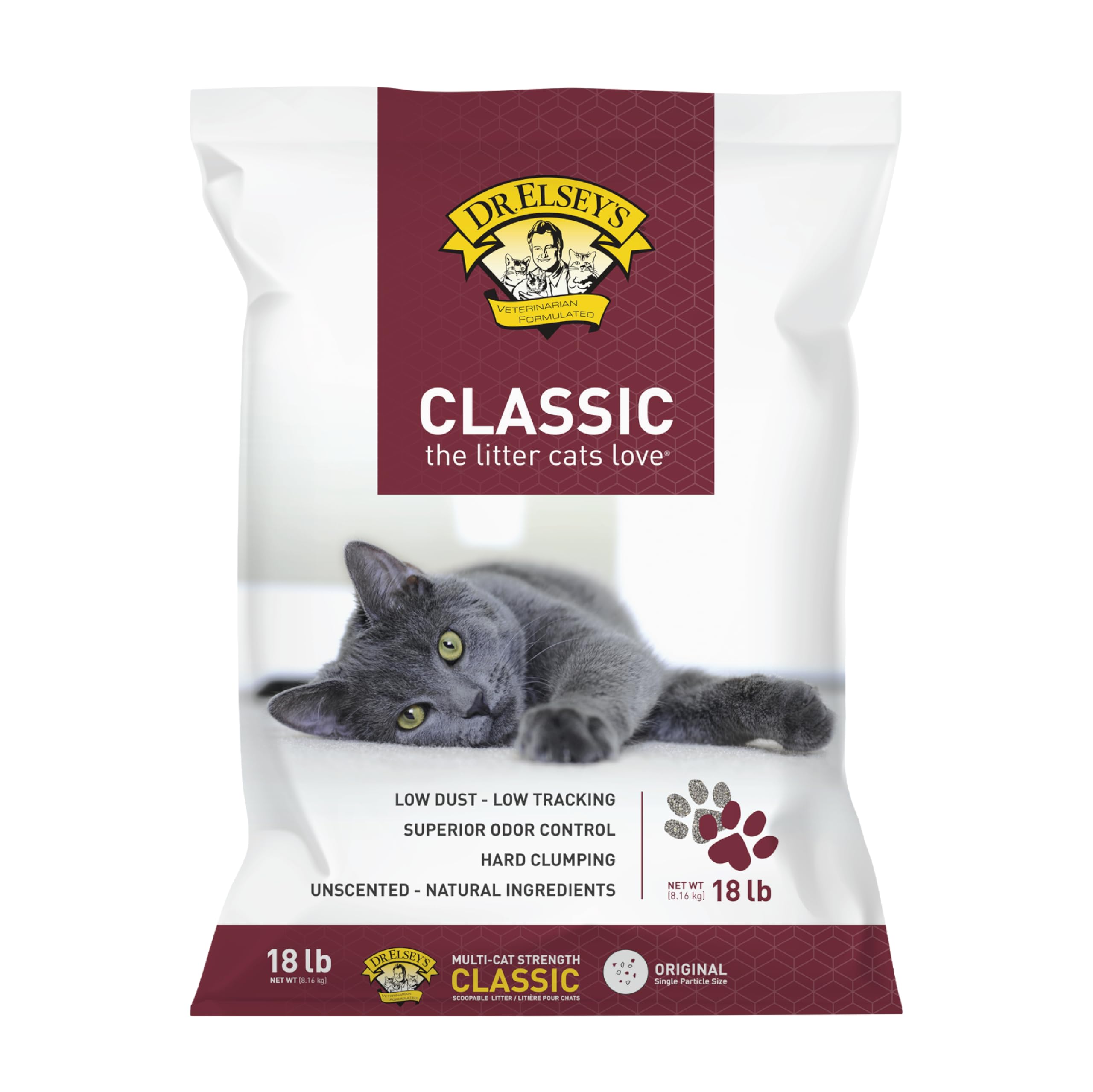 Dr. Elsey's Cat Litter - Unscented Cat Litter w/Natural Ingredients - Low Dust Superior Odor Control Cat Litter - Hard Clumping Moisture Absorbing Clay Multi Cat Litter (For Adult Cats - 18lbs)
