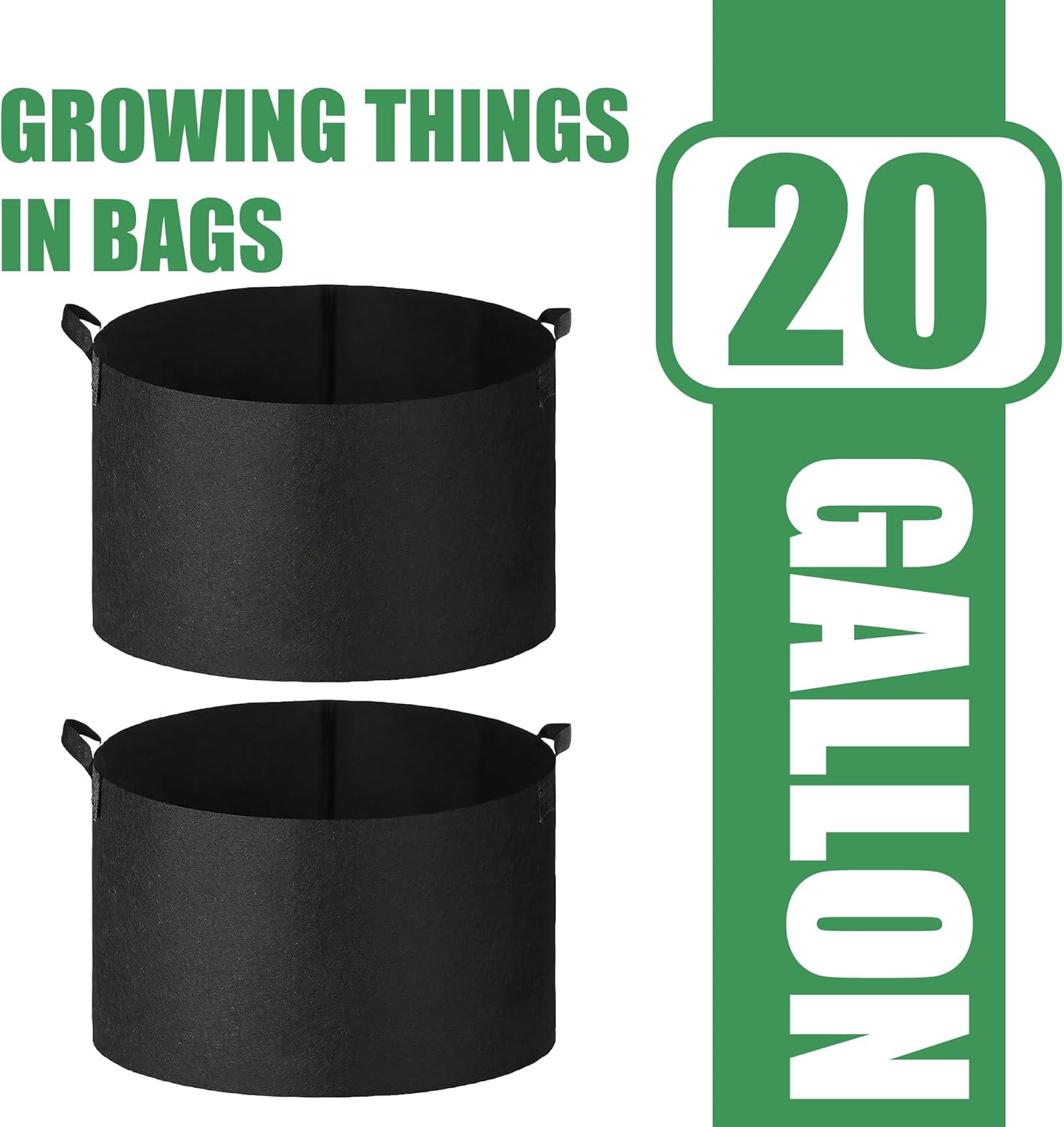 2-Pack 20 Gallon Fabric Grow Bags with Handle, Heavy Duty 300G Thickened Nonwoven with Handles and Reusable, Suitable for Garden Vegetables,Fruits and Flowers(Black) - Image 2
