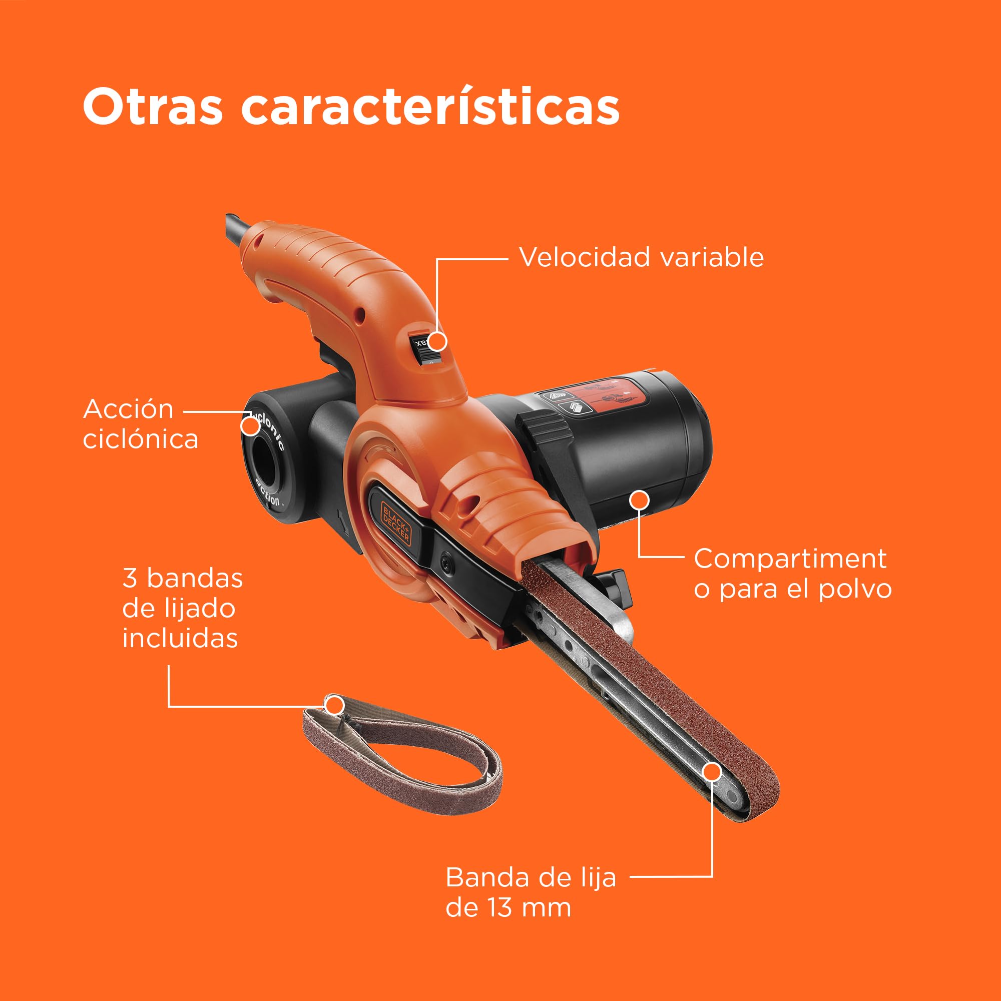 BLACK+DECKER KA900E-QS Lijadora de Lima 350W 13mm con Sistema de Recolección de Polvo