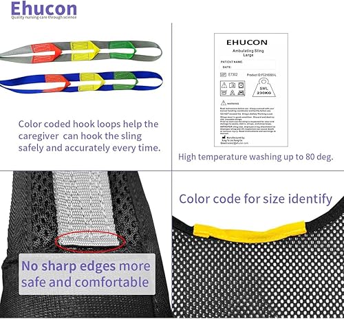 Miniatura 7 de Ehucon Comfort - Eslinga acolchada para caminar con elevación del paciente, peso de carga de seguridad de 500 libras, ayudas médicas de pie para