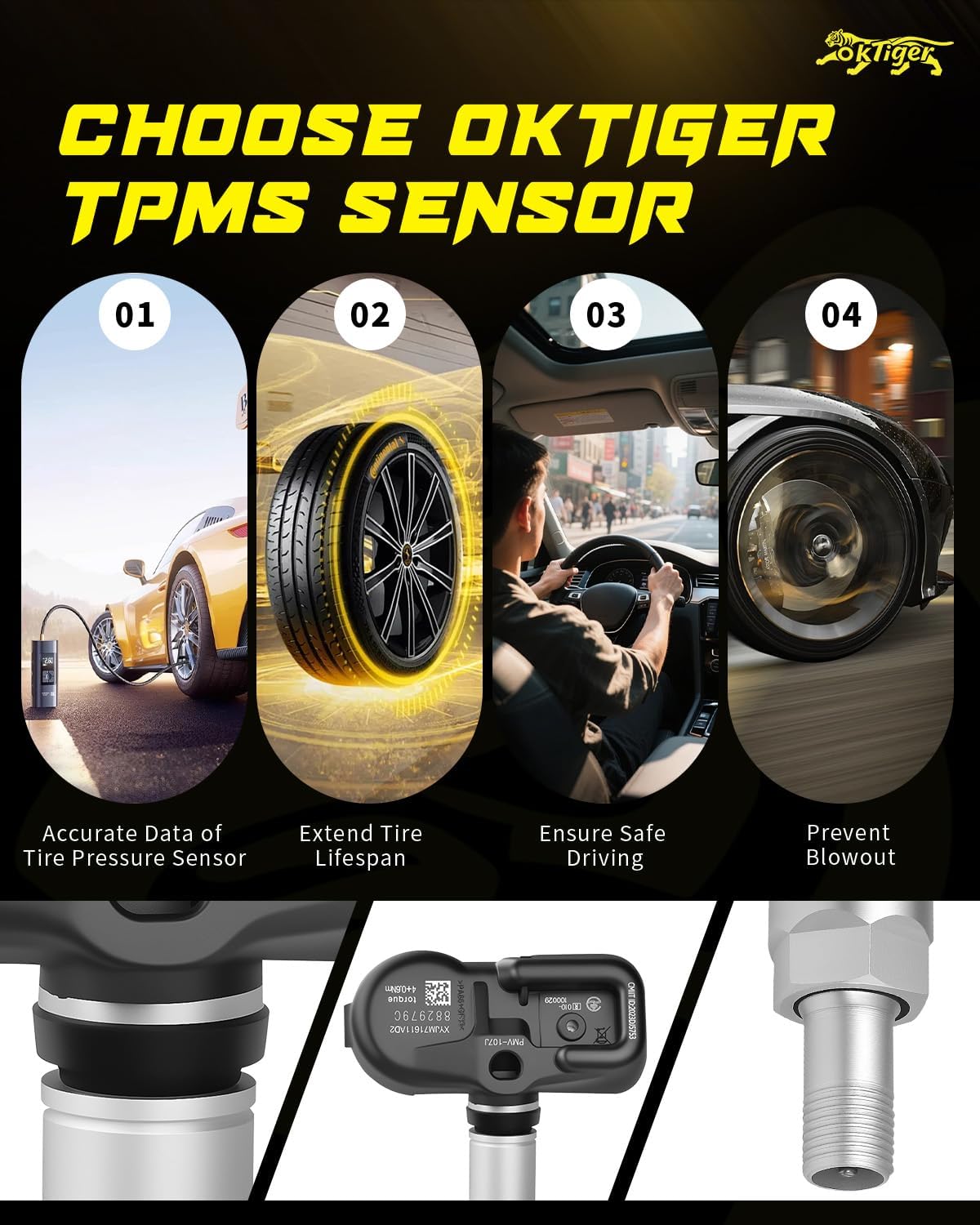 Oktiger 315MHz TPMS Sensor Tire Pressure Sensor Fit for Toyota 2007-2015 Tacoma, 2007-2013 Corolla, Camary Rav4 Matrix Prius, Fit for Lexus IS250 2006-2013, ES350 IS350 RX350, 4PCS Replace#4260706011