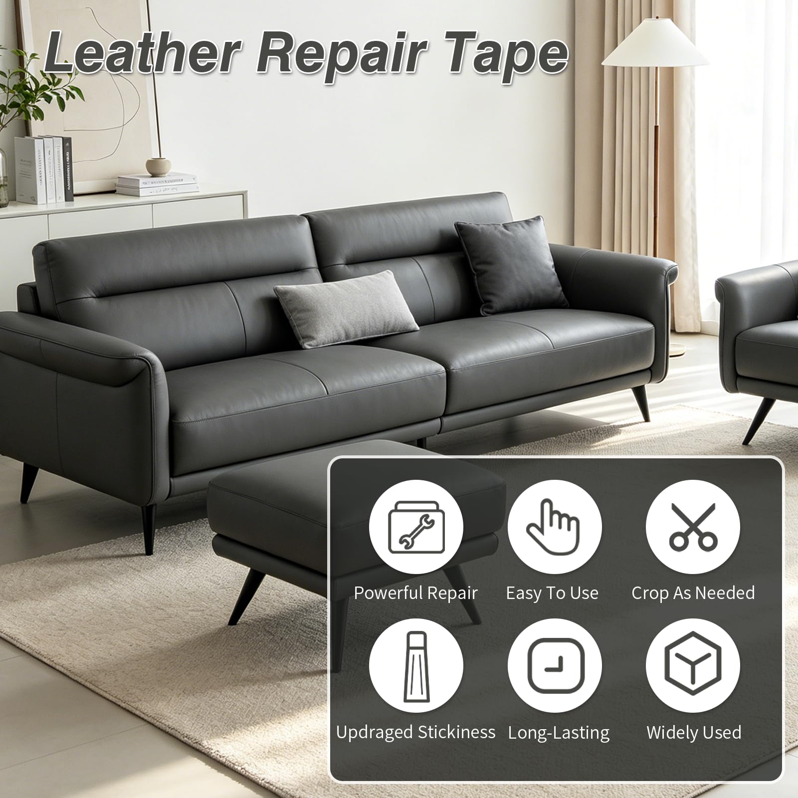BSZHTECH Cinta de reparación de cuero, parche de reparación de cuero autoadhesivo para sofá, muebles, sofás, asientos de coche, kit avanzado de reparación de piel de vinilo sintético (gris, 3.9 x 79