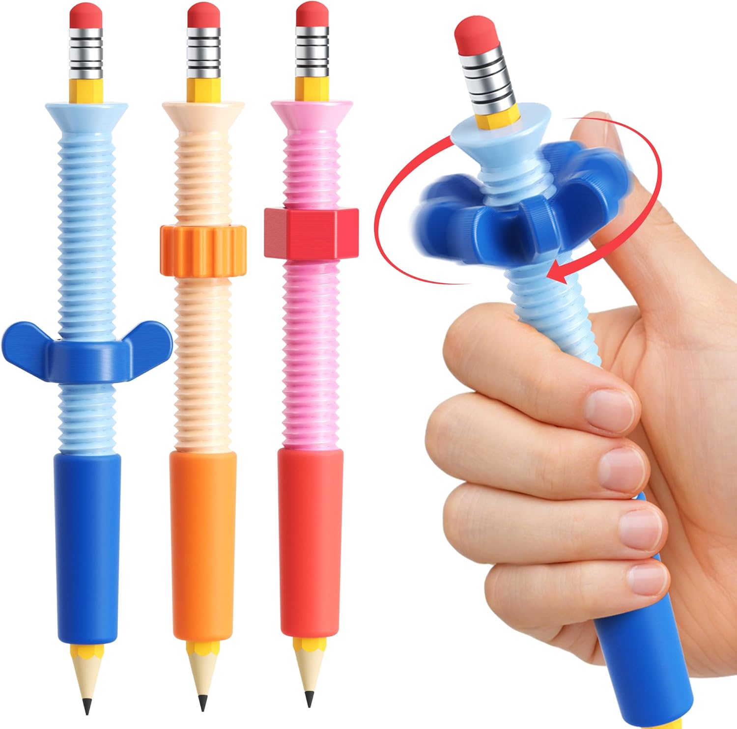 3 in 1 Pencil Fidgets for ADHD & Anxiety Relief,Fidget Pencil Topper with Spinner - Silent Sensory Stress Relief Tool for School,Office & Home,Assorted Fidget Pen Flipper Set, Classroom Essential