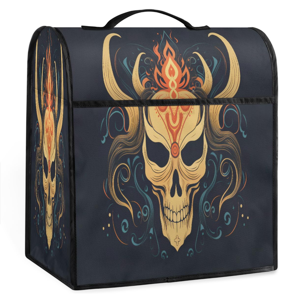 Coffee Maker Cover Bohemian Skull Kitchen Appliance Covers Small Appliance Covers Blender Cover Juicer Cover Dust Covers for Kitchen Appliances with Top Handle and Pockets,Washable,B742