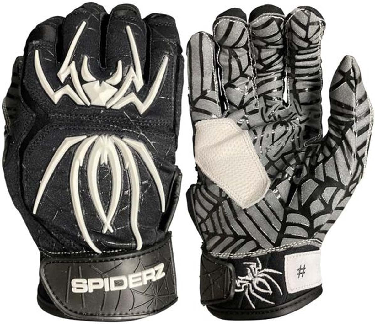 Spiderz 2022 Hybrid Series Boy's Baseball Batting Gloves (Pair) Black | White YLG