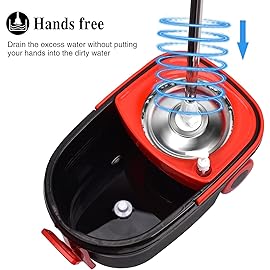 Spin Mop and Bucket with Wringer Set on Wheels, 360 Spinning Mop Bucket System with 3 Microfiber Mop Replacement Heads and 61 Stainless Steel Adjustable Handle for Floor Cleaning (25QT)