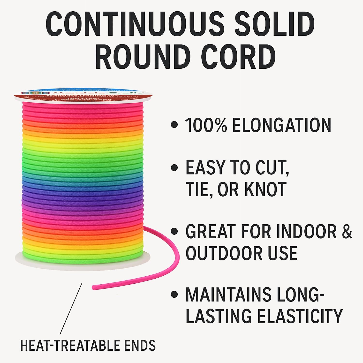 Mandala Crafts 1mm Rainbow Elastic Cords for Jewelry Making & Beading – 109 Yards Stretchy Bracelet String - Strong Round Elastic Thread for Sewing & Adult Crafts