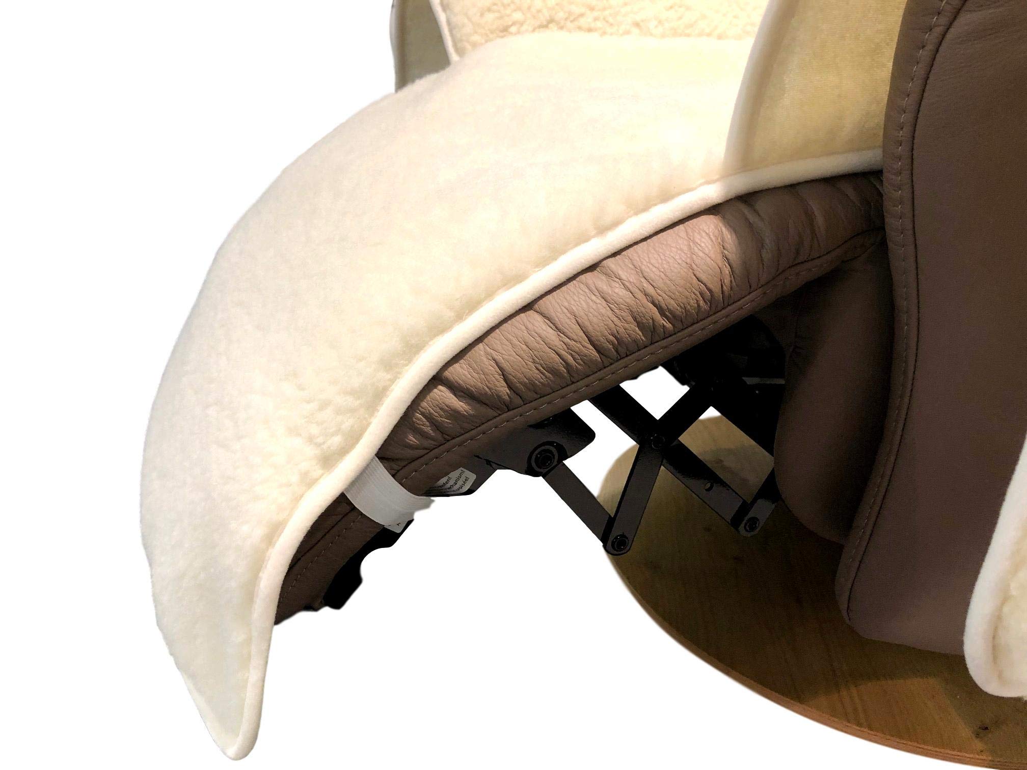 Sesselschoner Relaxsessel Merino gelockt mit Taschen 100% Wolle Naturweiß