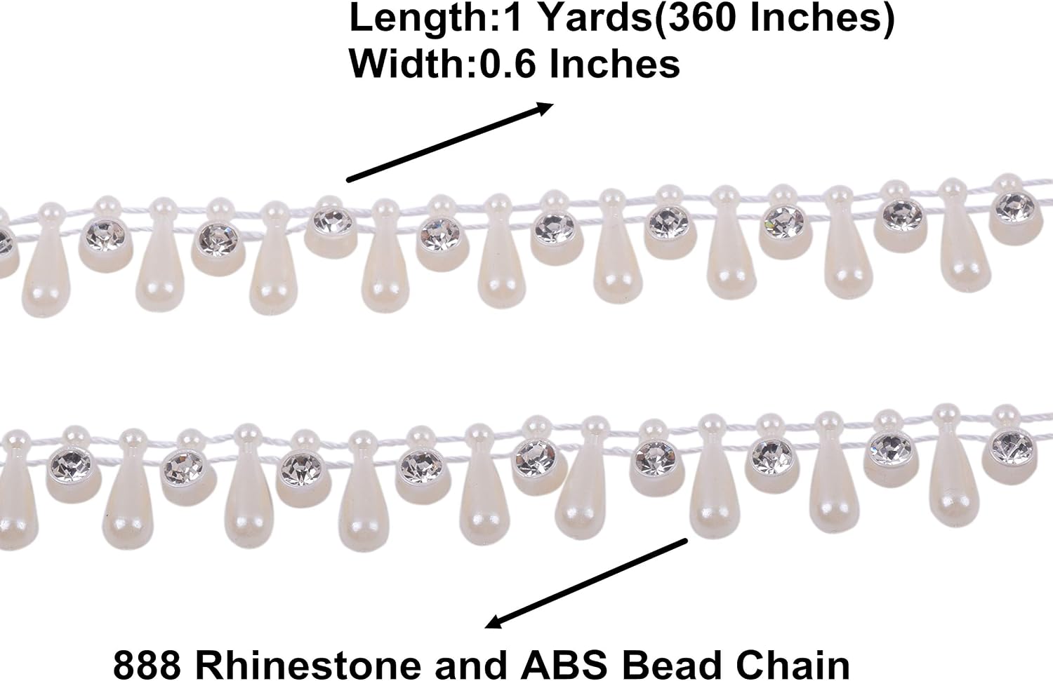 KAOYOO 10 Yards Rhinestone Beaded Chain Trim with Ivory Teardrop Pearl for Wedding Decoration,DIY,Craft, Sewing on Clothing