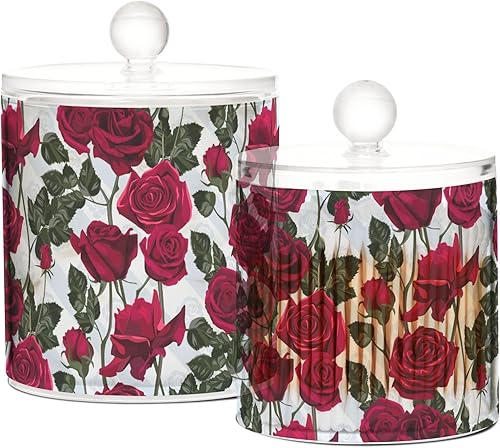 Miniatura 2 de Roses Flowers Jars with Lids Plastic Jars Bathroom Containers Canister Jar Cotton Pad Holder for Dorm Room Essentials for College Students Girls